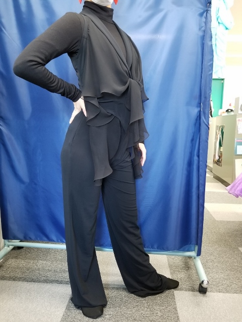 襟付ベスト 軽量パンツ クレープ素材 ダンス用レディースパンツ