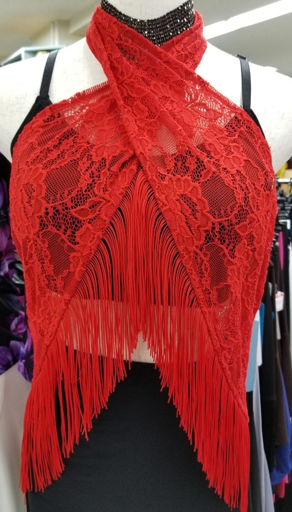 ダンスファッション フラメンコ衣装 オリジナルシージョ フリンジ付きスカーフ レーススカーフ ヒップカバー