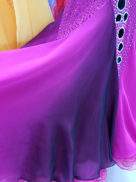 社交ダンス衣装 スタンダードドレス ローズピンクモダンドレス 競技ダンス衣装 デモ用スタンダードドレス 露出の少ないスタンダードドレス