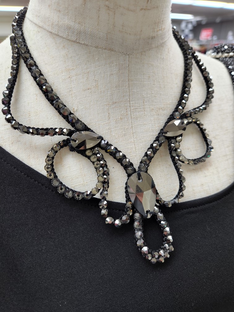 社交ダンス用チョーカー パワーストーン ネックレスチョーカー 黒チョーカー ブラックダイヤモンド 敏感肌に優しいチョーカー 非金属チョーカー コットンブレード 軽量チョーカー 汗に強いチョーカー 汗に強いネックレス 舞台衣装