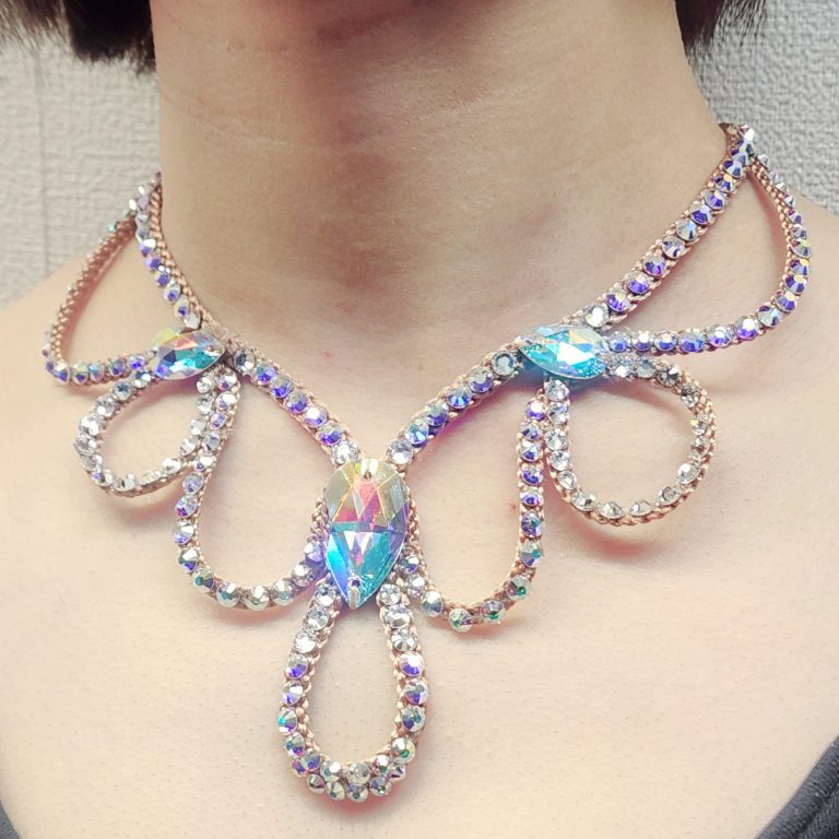 社交ダンスアクセサリー 軽量ネックレス 日本製 ハンドメイド チョーカーネックレス ラインストーン