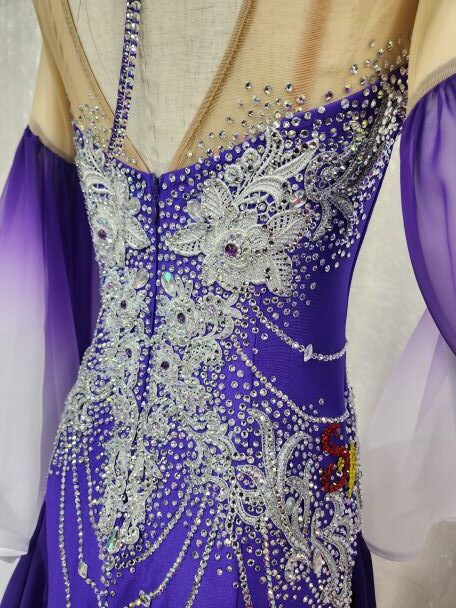 【試着・レンタル・購入】紫×白グラデーションのスタンダード用社交ダンスドレス(Lサイズ) - 画像 (5)