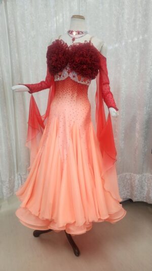 【試着・レンタル・購入】赤にうすオレンジのグラデーションスタンダードドレス