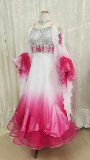 【試着・レンタル・購入】白に濃いピンクのグラデーションLサイズスタンダードドレス