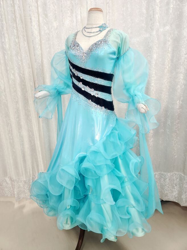 【試着・レンタル・購入】ティアードのミントカラースタンダードドレス