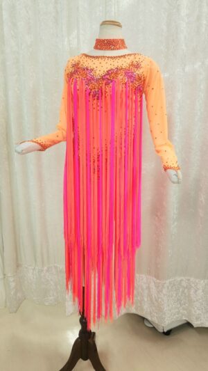 【試着・レンタル・購入】華やかなLサイズフリンジたっぷりラテンドレス